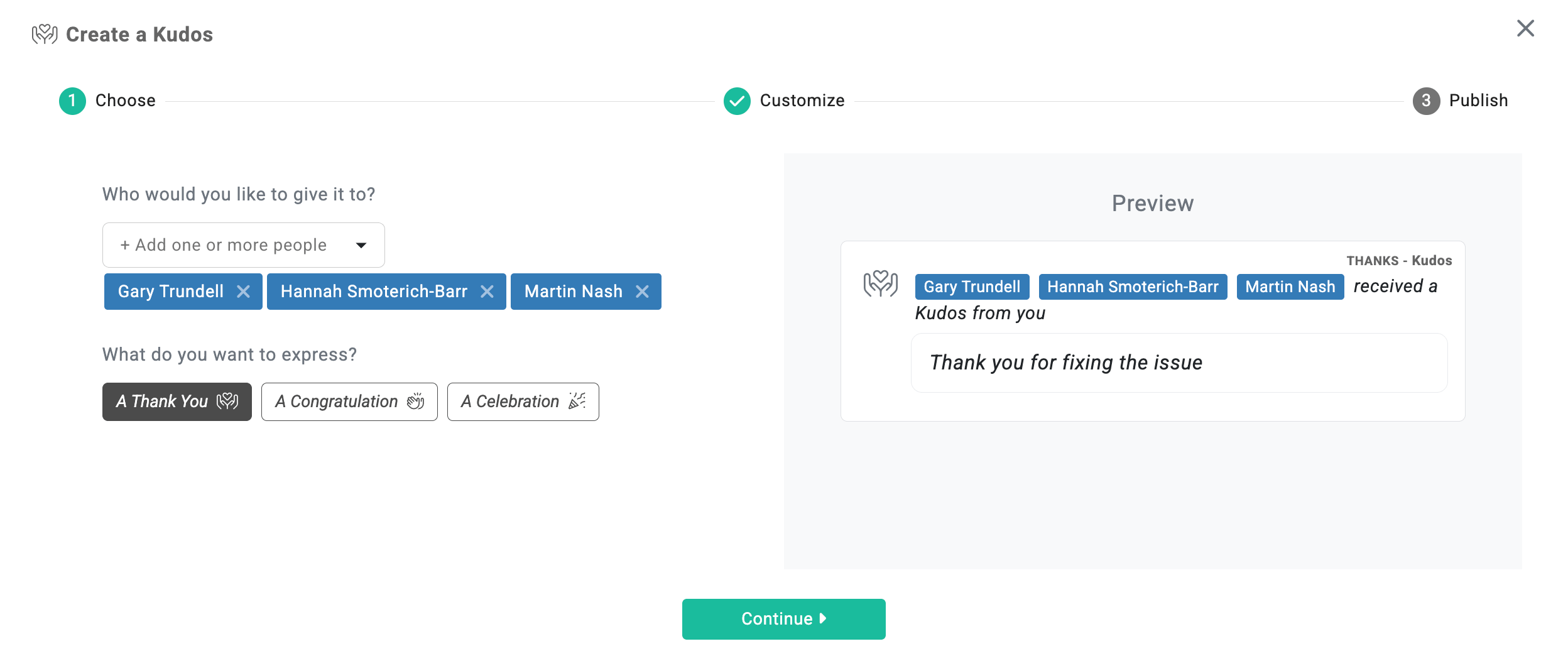 TeamMood - Kudos creation